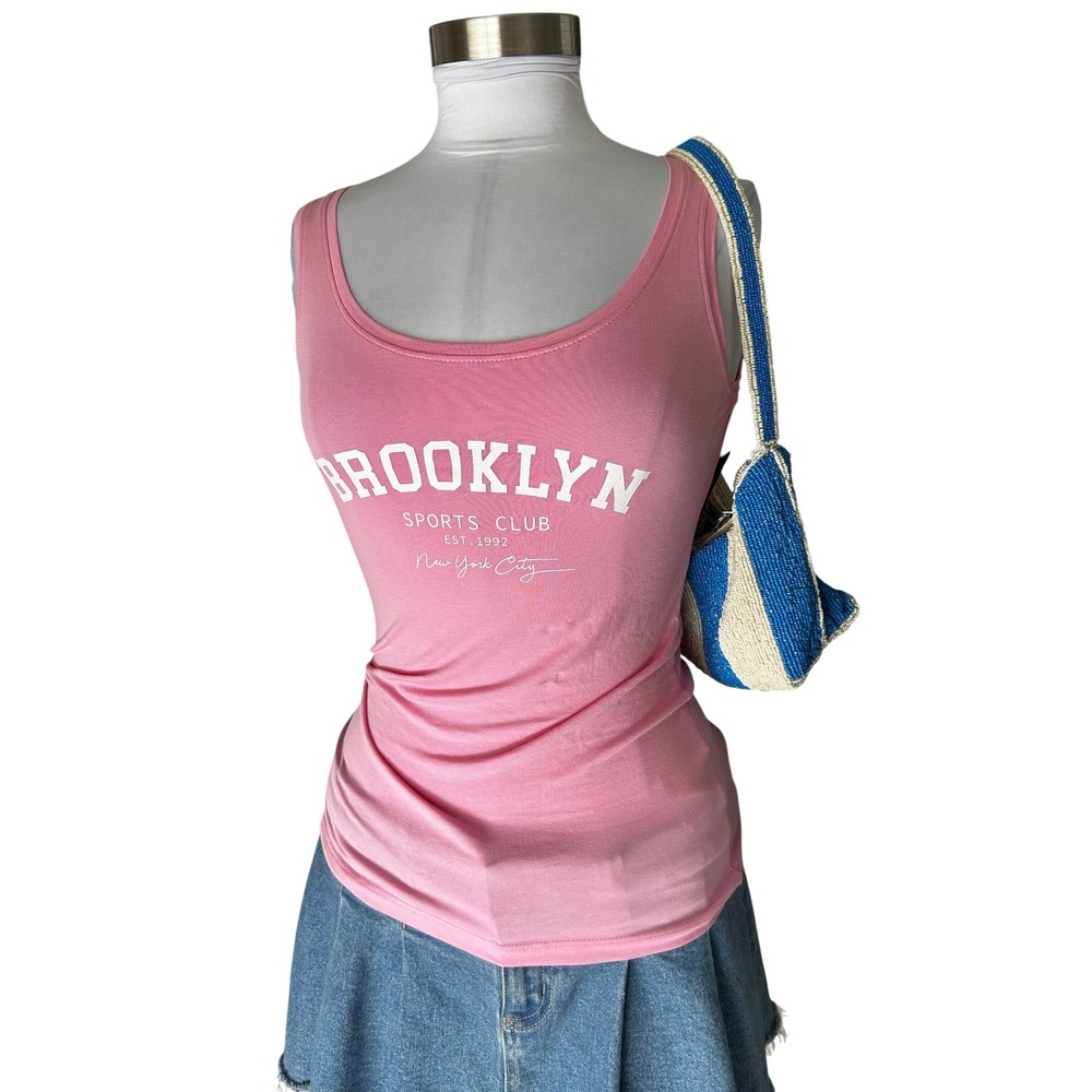 Reaction NWT Tank Top Small Pink Brooklyn Sports Club Graphic Scoop Neck